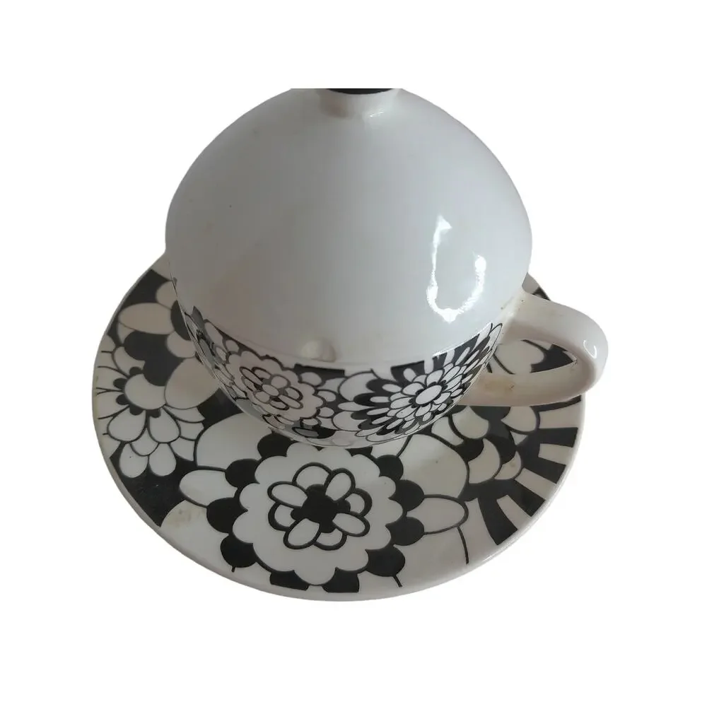 Missoni Home Bianco Nero Cup Saucer & Lid Set Black White Floral Italy RARE 2006